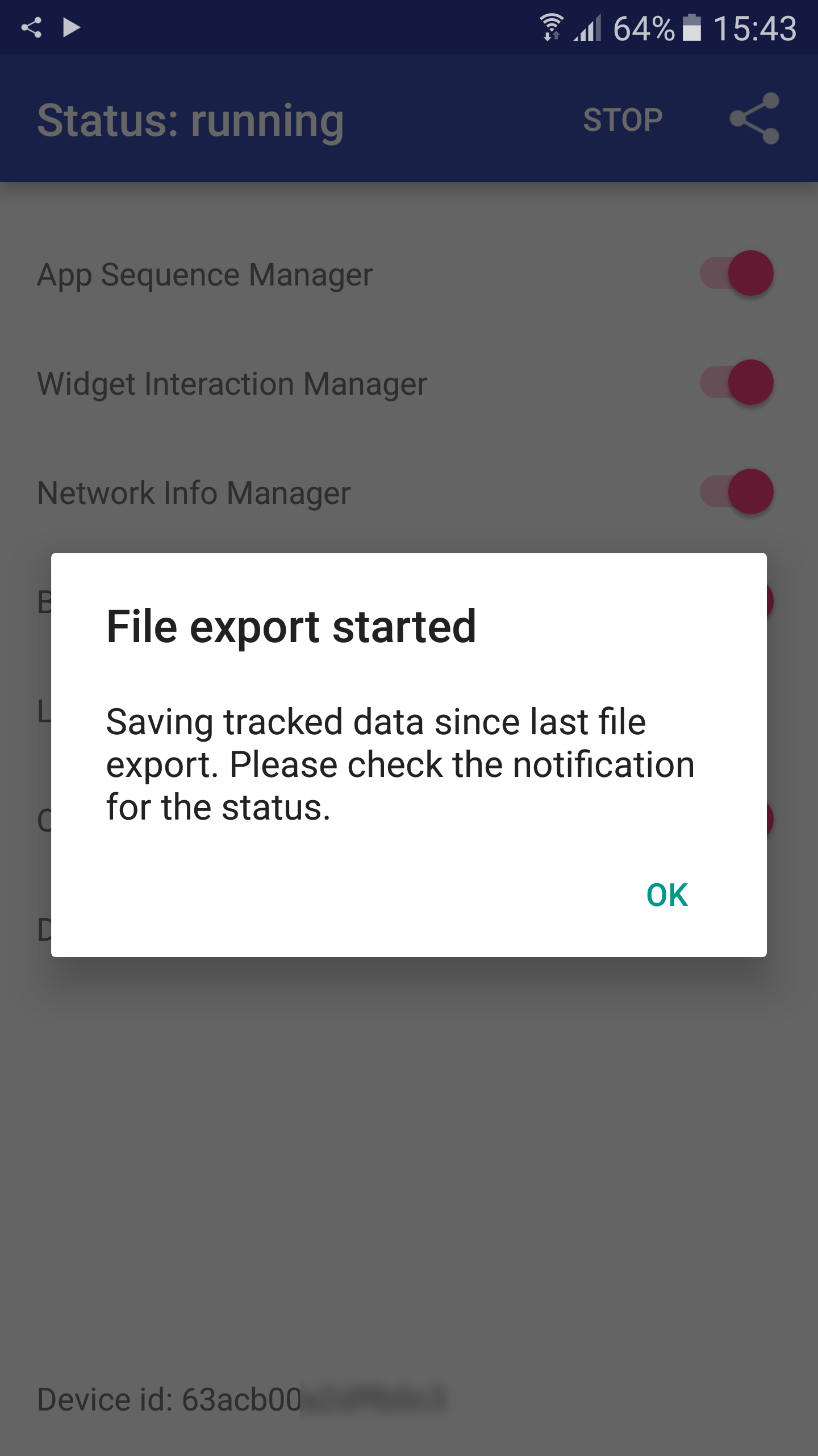 automate export started dialog